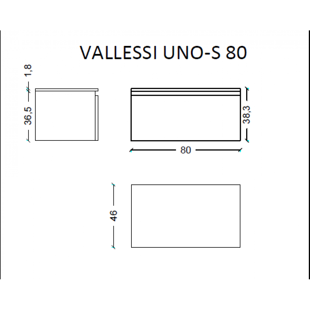 Ящик под столешницу 80см АНТРАЦИТ глянец VALLESSI UNO-S