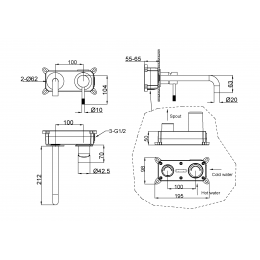 Смеситель для умывальника из стены, Uno. Gun Metall