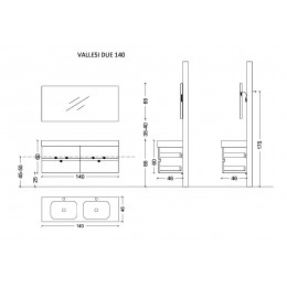 Тумба без раковины Vallessi 140*46cm АНТРАЦИТ глянец 4 полки