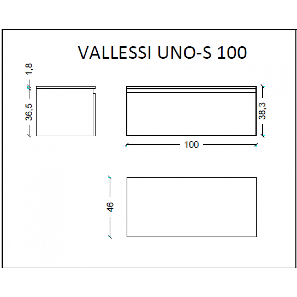 Ящик под столешницу 100см АНТРАЦИТ мат. VALLESSI UNO-S