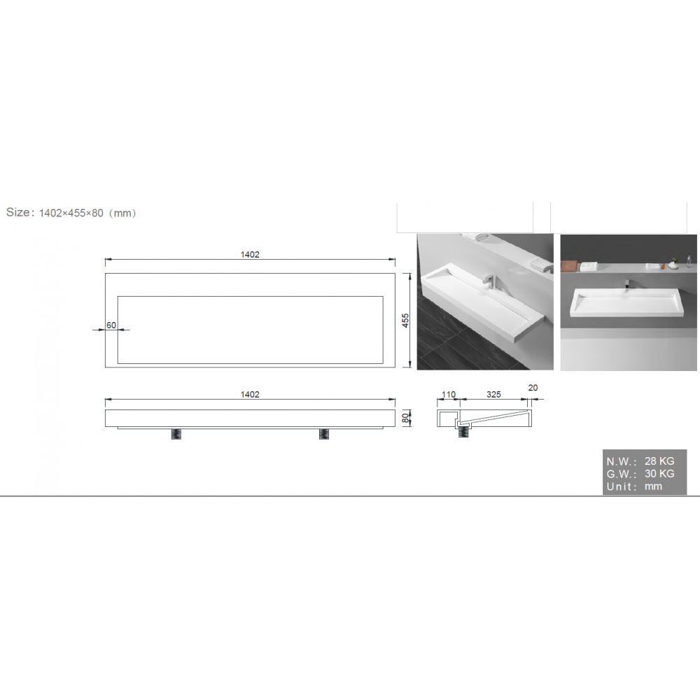 Столешница моноблок FLAT 140*46см