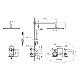 Смеситель встроенный + верхний+ ручной душ, Uno. Shine Gun Metall