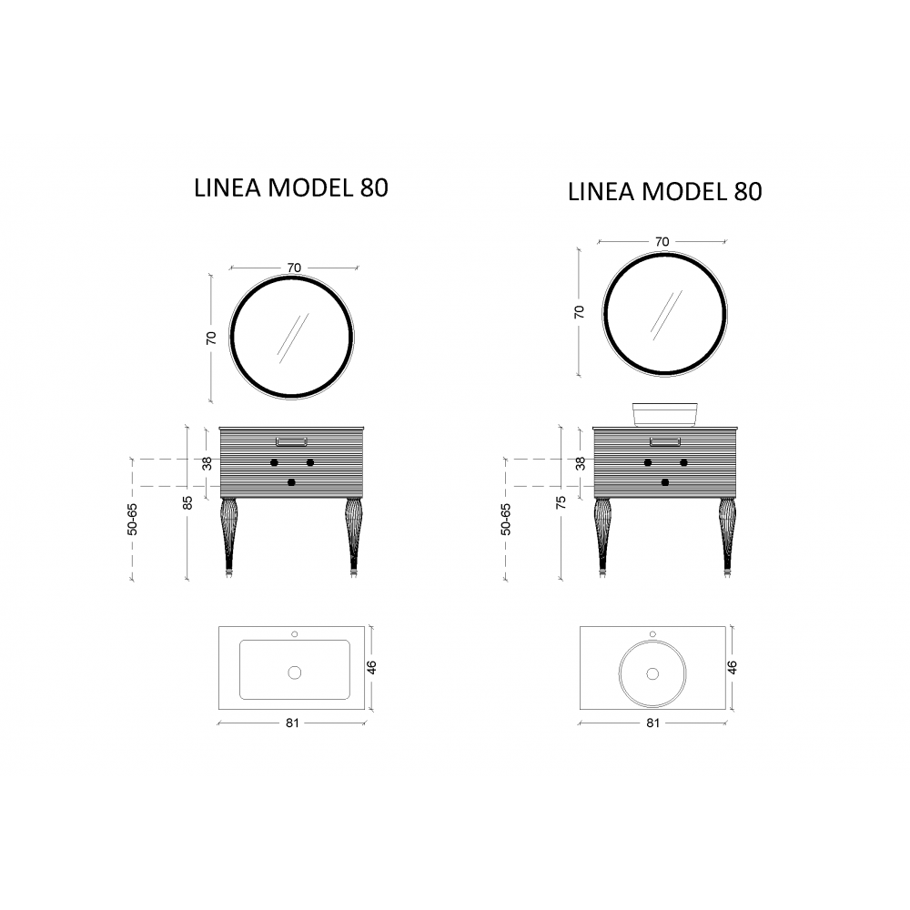 Тумба Linea 80 черная + Хром_Комплект