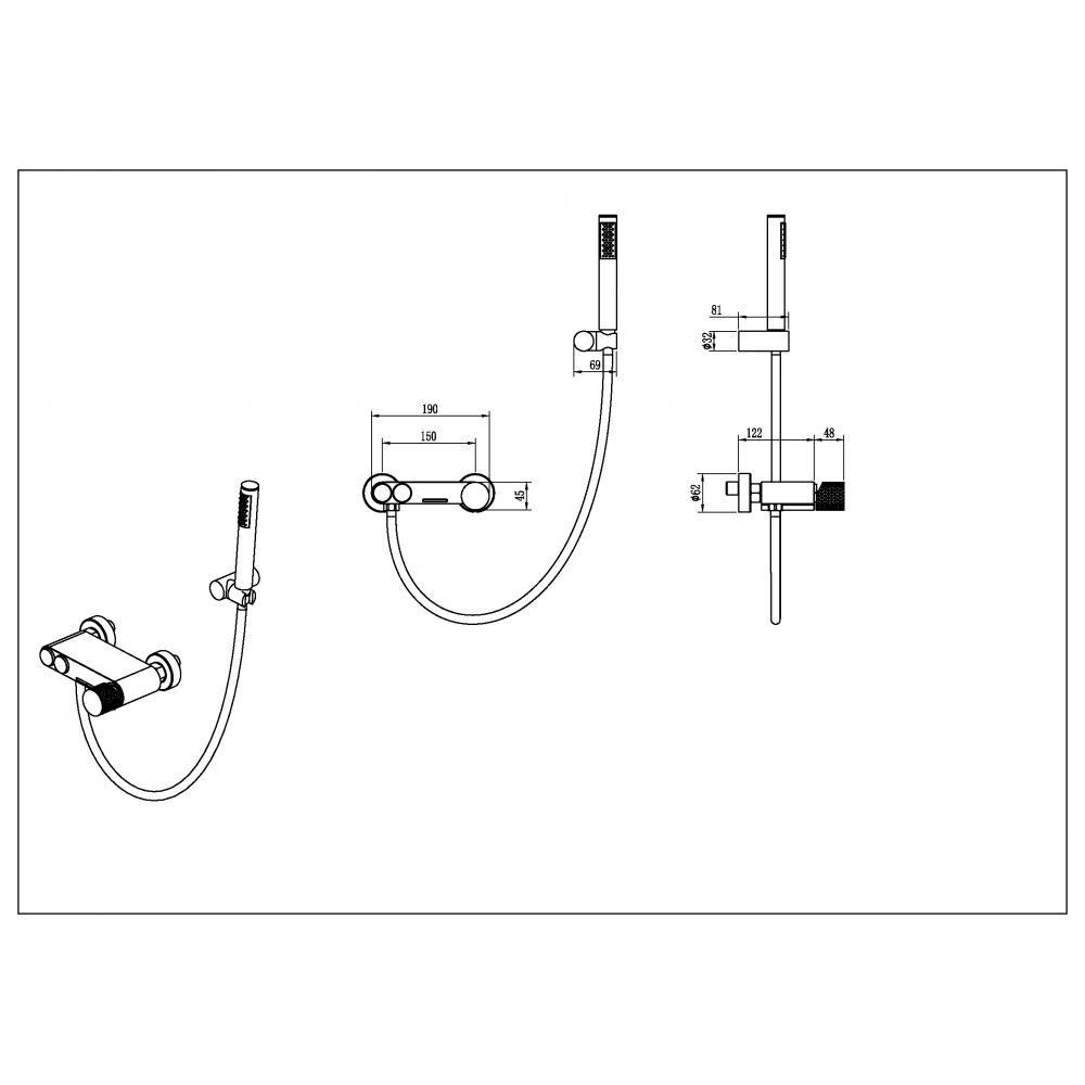 Смеситель STICK для ванны Shine Gun Metall c ручкой DIAMOND