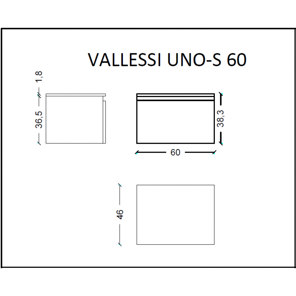 Ящик под столешницу 60см АНТРАЦИТ мат. VALLESSI UNO-S