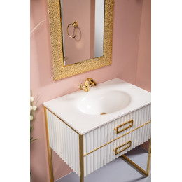 Тумба MONACO 80см h84см белая глянец + золото под раковину моноблок