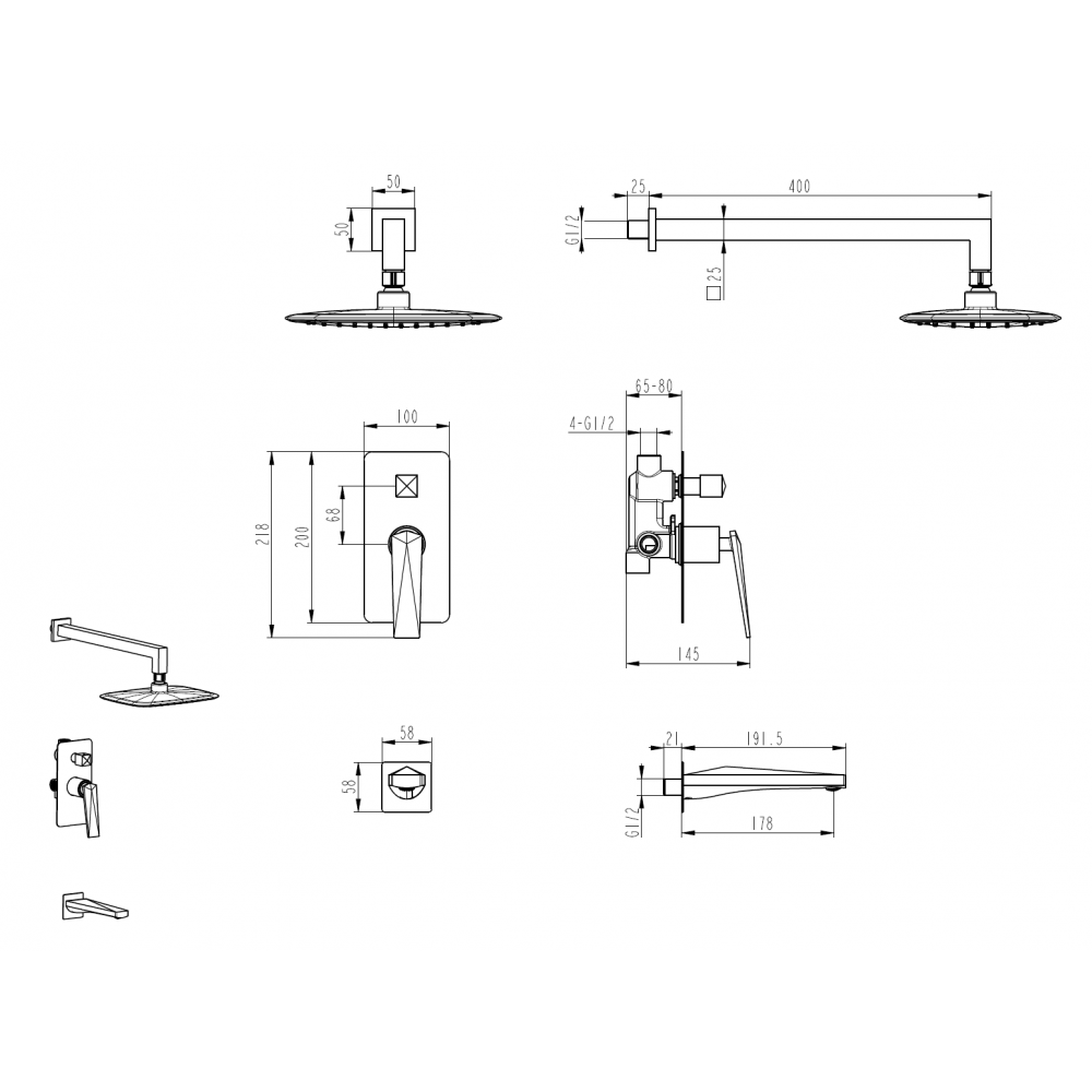 Смеситель встроенный с изливом VENTURO SHINE GUN METAL