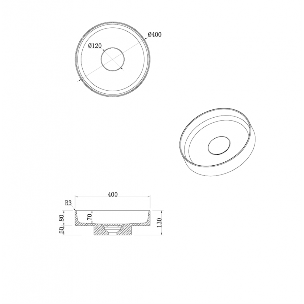 Раковина накладная Corian 400*130 Emprador