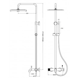 Душевая стойка со смесителем, Shine Gun Metall, UNO