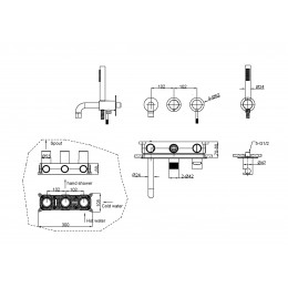 Смеситель встроенный + ручной душ + излив Uno Matt Gold