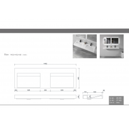 Столешница моноблок FLAT 140*46см на 2 чаши