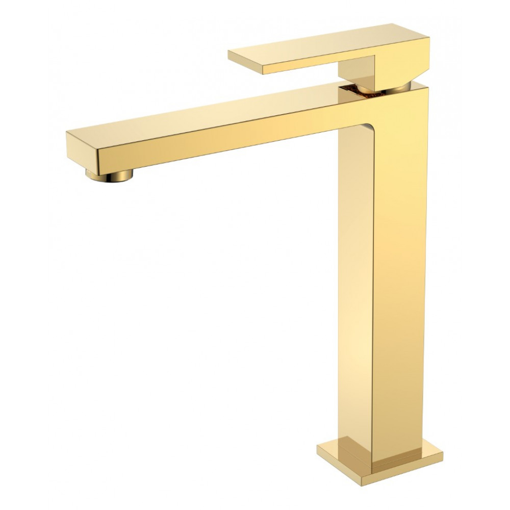 Смеситель для умывальника высокий Qubic Shine Gold