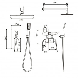 Смеситель встроенный + верхний душ + ручной душ Shine Gun Metall