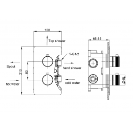 Смеситель встроенный с термостатом 3-х проходной GUN METAL