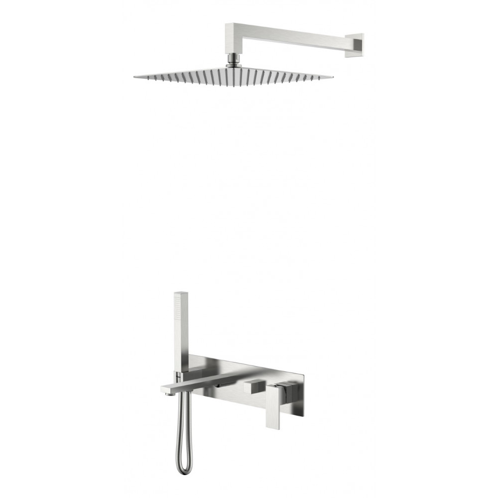 Смеситель встроенный + верхний+ ручной душ Qubic Brushed Nickel