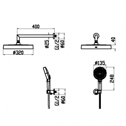 Лейка ручная+верхняя+выпуск+шланг CELL GUN METAL