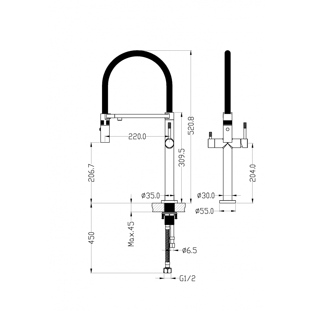 Смеситель для кухни UNO Shine Gun Metal  c краном для питьевой воды