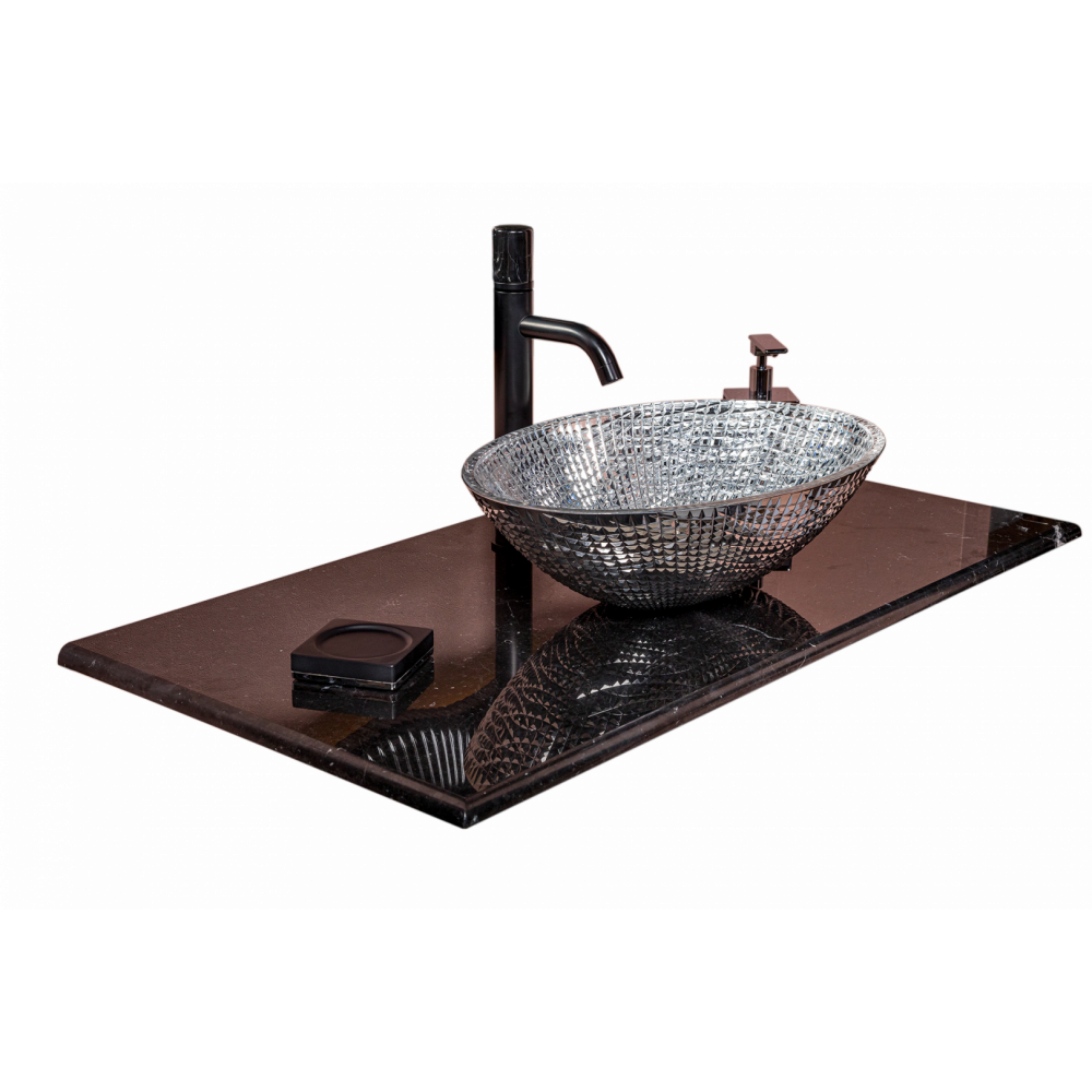 Столешница мрамор 101см Nero Marquina для раковин хрусталь, LV204