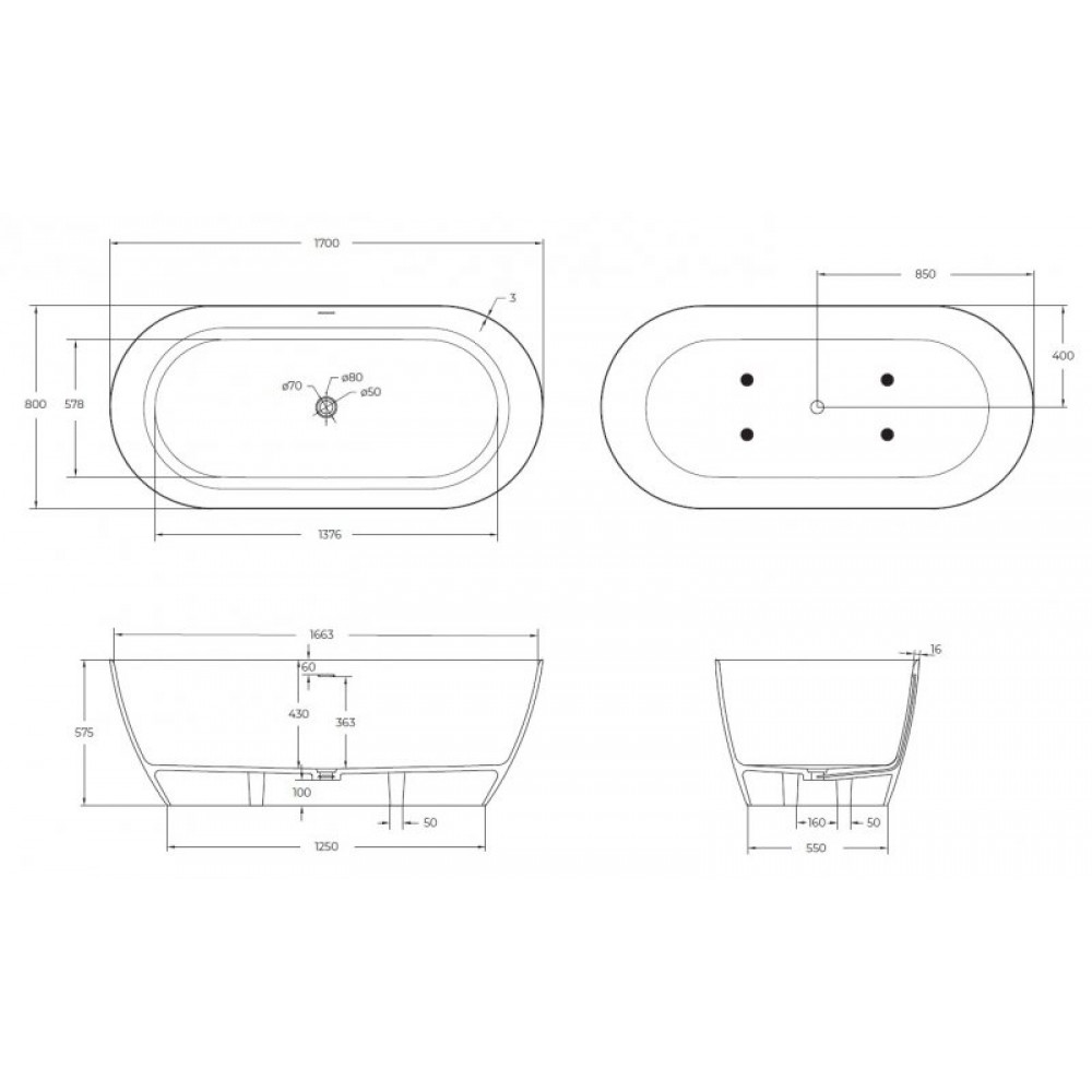Ванна из искусственного камня Solid Surface CEZARES RELAX