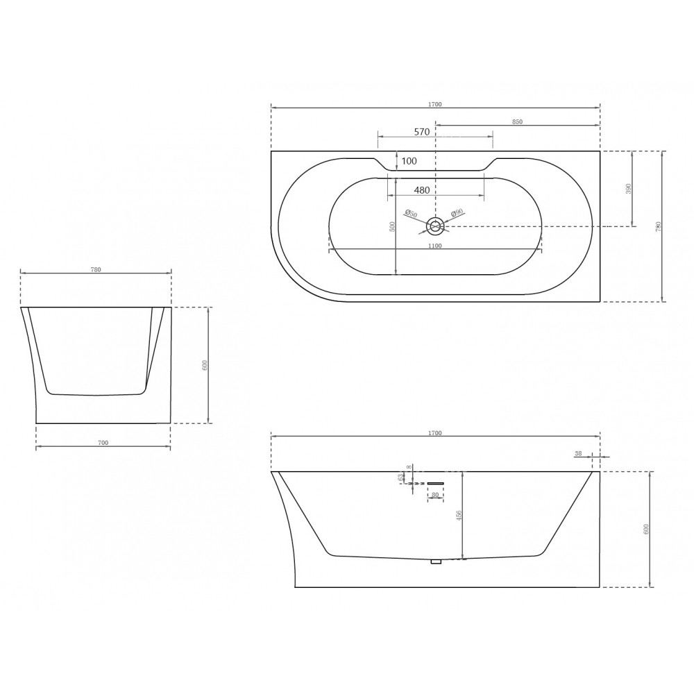 Акриловая ванна ABBER AB9335-1.7 R белая
