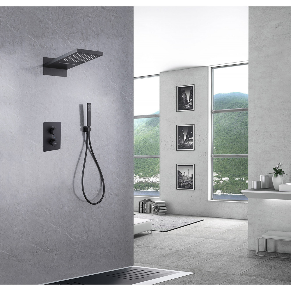 Душевая система ABBER Weiss Insel AF8052B скрытого монтажа без излива, термостат, черная матовая