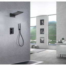 Душевая система ABBER Weiss Insel AF8052B скрытого монтажа без излива, термостат, черная матовая