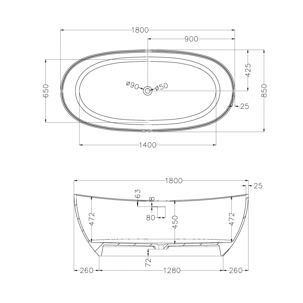 Ванна из искусственного камня ABBER Stein AS9615-1.8 белая матовая