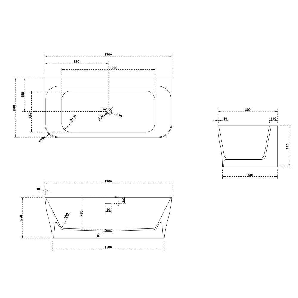 Ванна из искусственного камня ABBER Stein AS9616 белая матовая