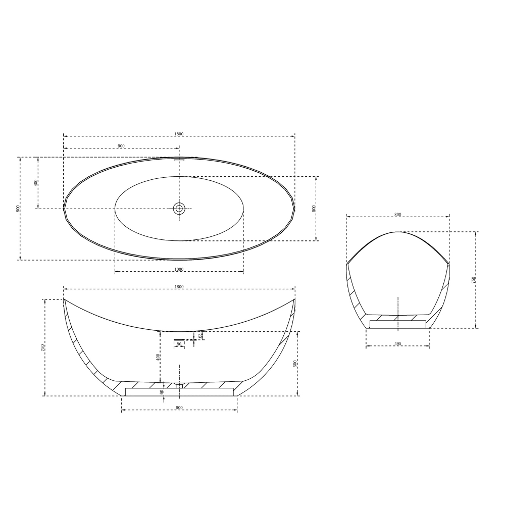 Ванна из искусственного камня ABBER Stein AS9633 белая матовая