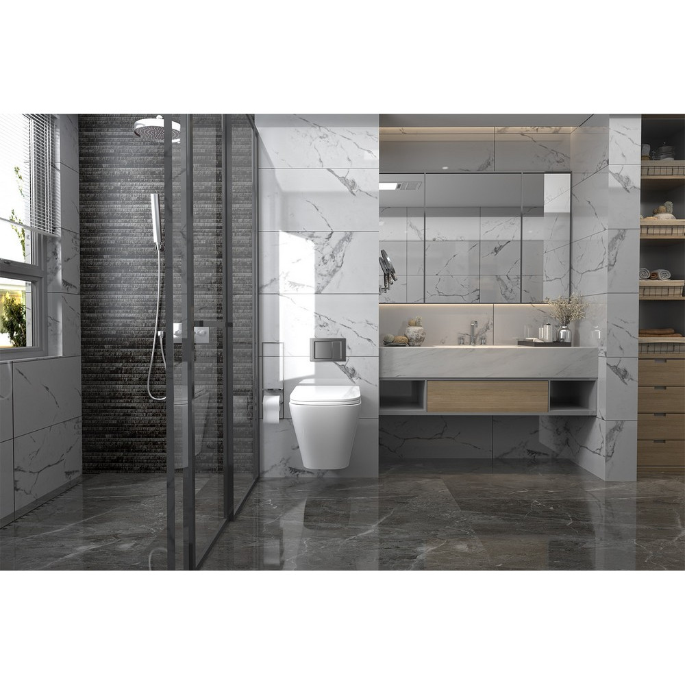 Комплект подвесной унитаз ABBER Rechteck AC1201 белый с инсталляцией AC0105 и кнопкой AC0121NG никель