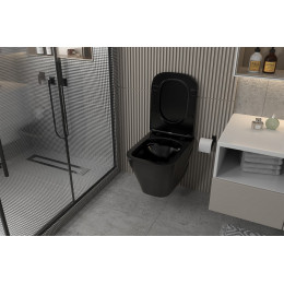 Комплект подвесной унитаз ABBER Rechteck AC1201MB черный матовый с инсталляцией AC0105 и кнопкой AC0120MMG золото матовое