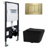 Комплект подвесной унитаз ABBER Rechteck AC1201MB черный матовый с инсталляцией AC0105 и кнопкой AC0120MMG золото матовое