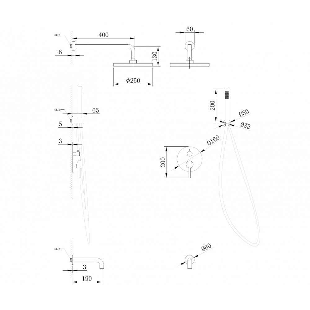 Душевая система ABBER Wasser Kreis AF8117 скрытого монтажа с изливом, хром
