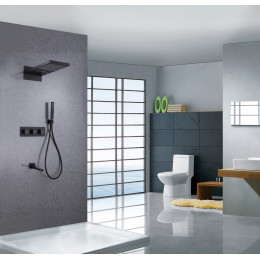 Душевая система ABBER Daheim AF8253B скрытого монтажа с изливом, термостат, черный матовый