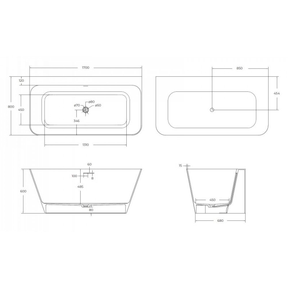 Ванна из искусственного камня Solid Surface CEZARES LINER