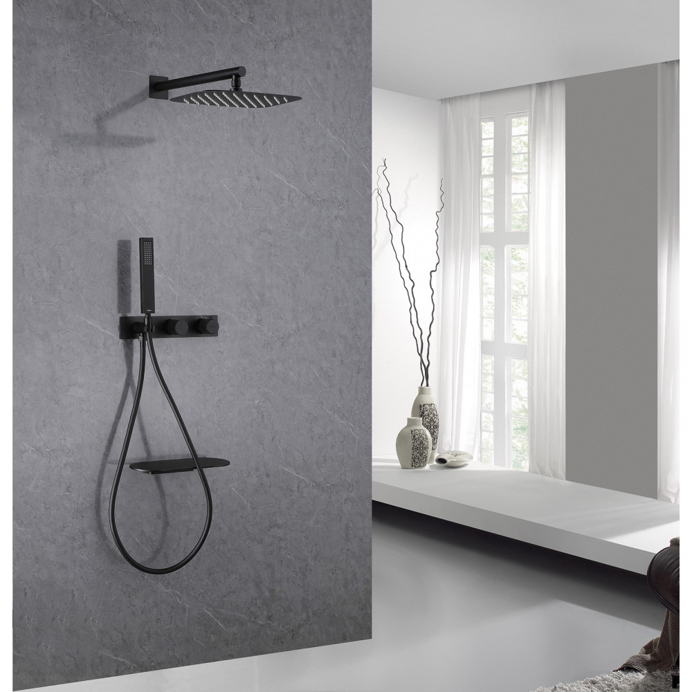 Душевая система ABBER Rund AF8750B скрытого монтажа с изливом, термостат, черная матовая