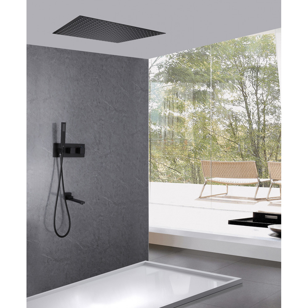 Душевая система ABBER Daheim AF8254B скрытого монтажа с изливом, термостат, черная матовая