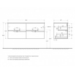 Мебель для ванной CEZARES DUET-N  с четырьмя ящиками и двумя чашами 120, 140 см