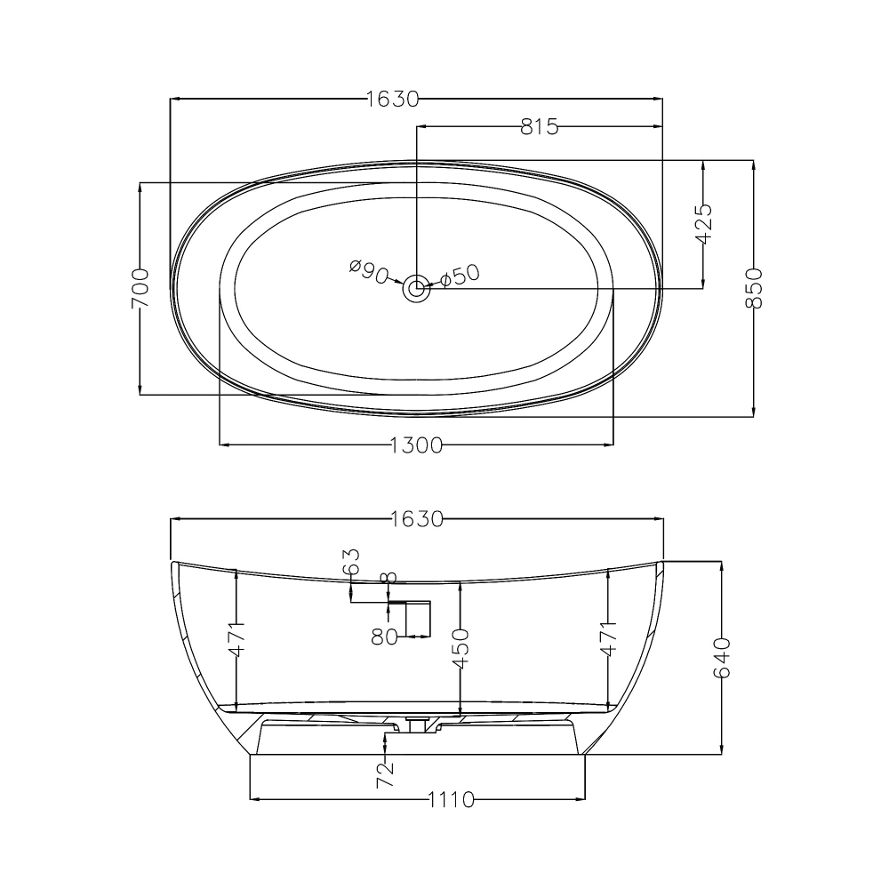 Ванна из искусственного камня ABBER Stein AS9615-1.6 белая матовая