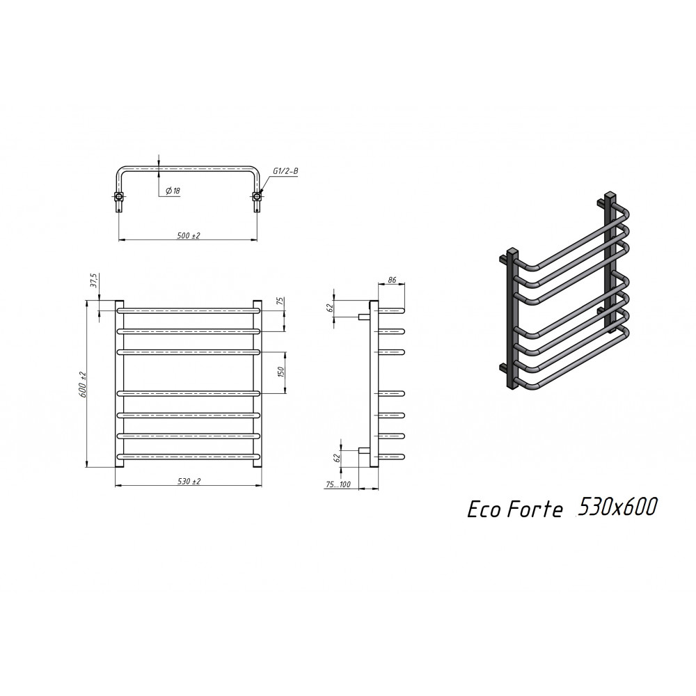 Полотенцесушитель электрический Grota Eco Forte 530x600 черный