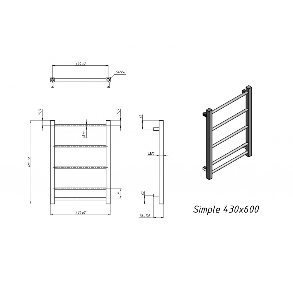 Полотенцесушитель электрический Grota Simple 430x600 белый