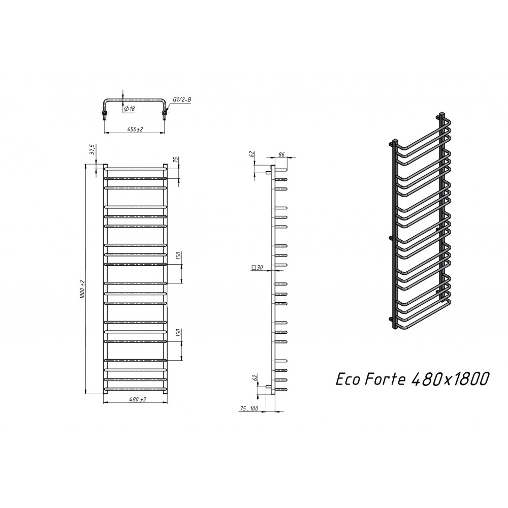 Полотенцесушитель водяной Grota Eco Forte 480x1800 белый