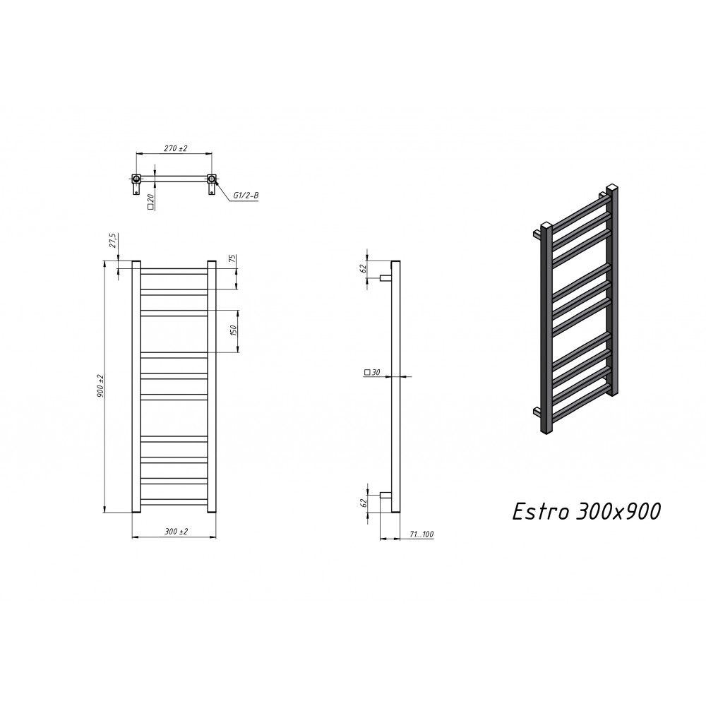 Полотенцесушитель электрический Grota Estro 300x900 черный