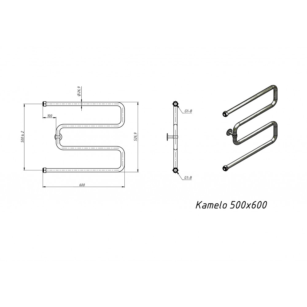 Полотенцесушитель водяной Grota Kamelo 500x600 хром глянцевый