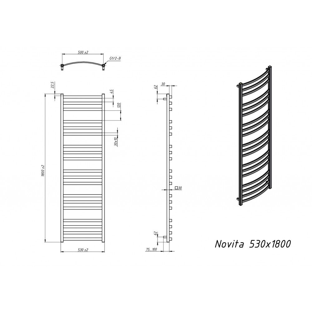 Полотенцесушитель водяной Grota Novita 530x1800 белый