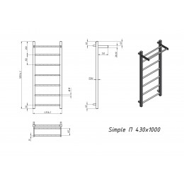 Полотенцесушитель электрический Grota Simple P с полкой 430x1000 хром матовый