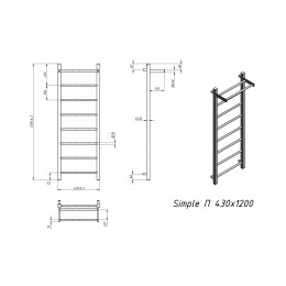 Полотенцесушитель водяной Grota Simple P с полкой 430x1200 хром матовый