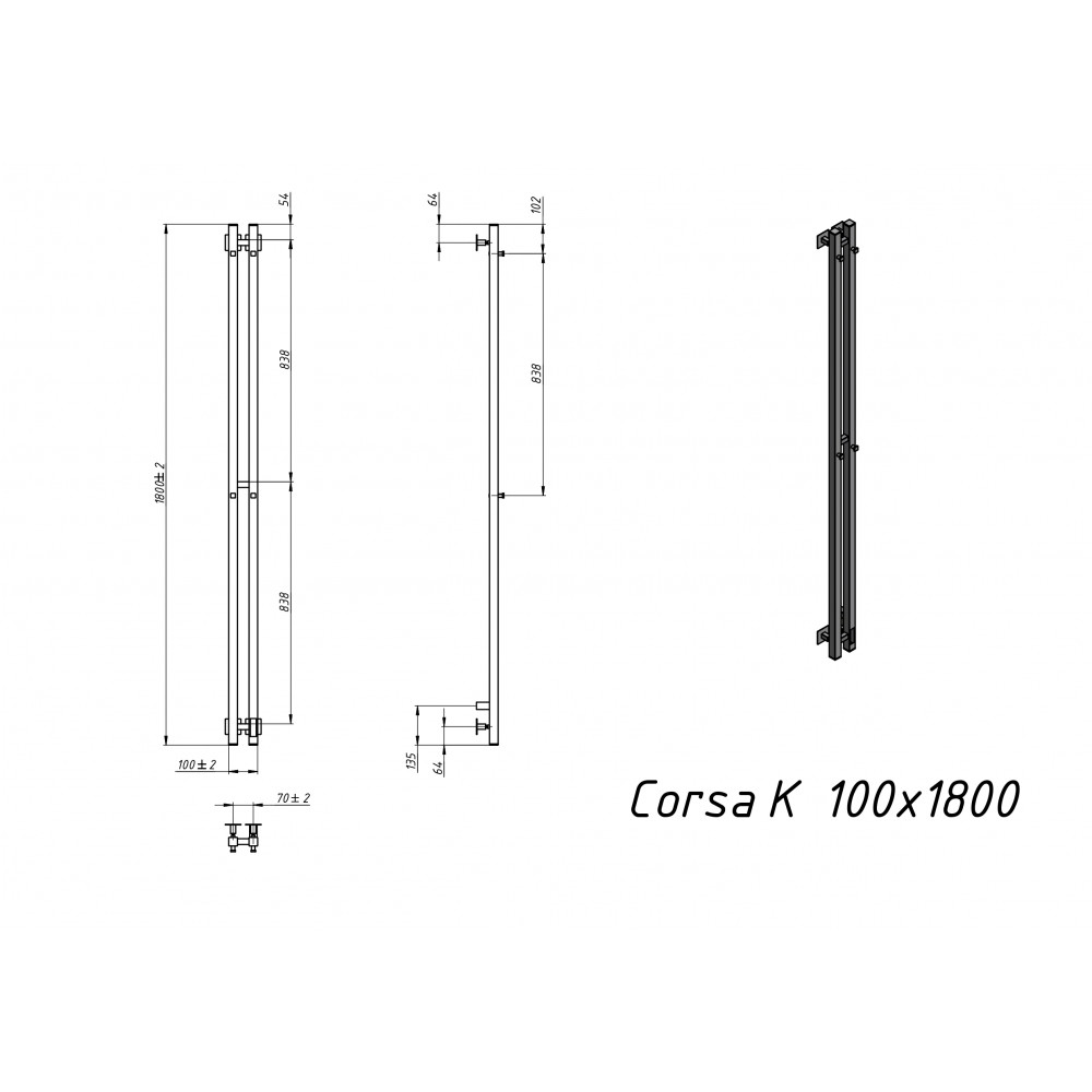 Полотенцесушитель электрический Grota Corsa K 100х1800 хром глянцевый