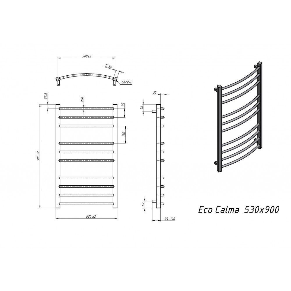 Полотенцесушитель водяной Grota Eco Calma 530x900 белый