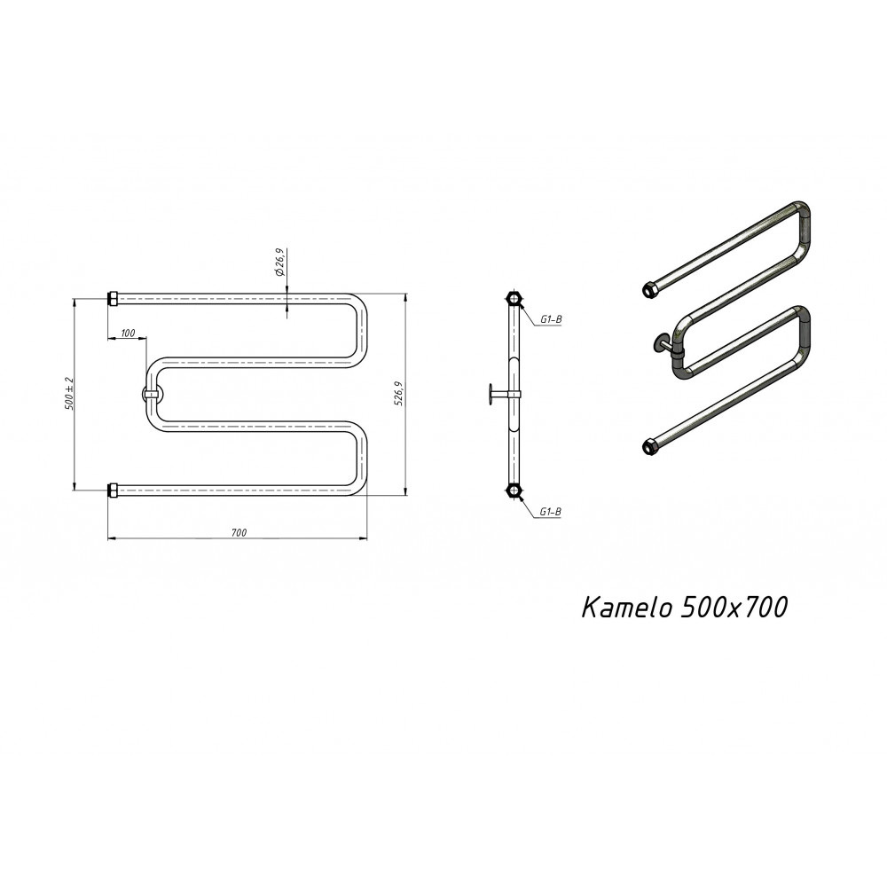 Полотенцесушитель водяной Grota Kamelo 500x700 хром глянцевый